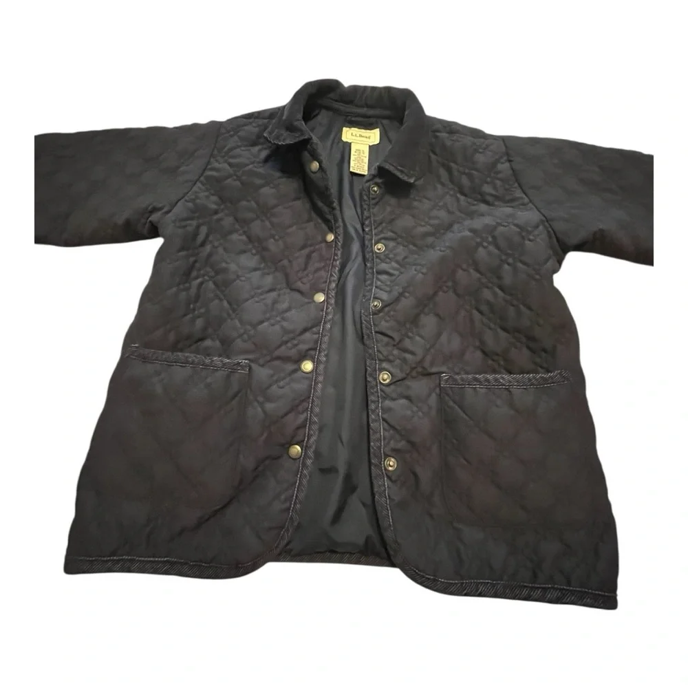 L.L. Bean Girls Quilted‎ Barn Jacket Navy Blue w/ Corduroy Trim M (10–12)